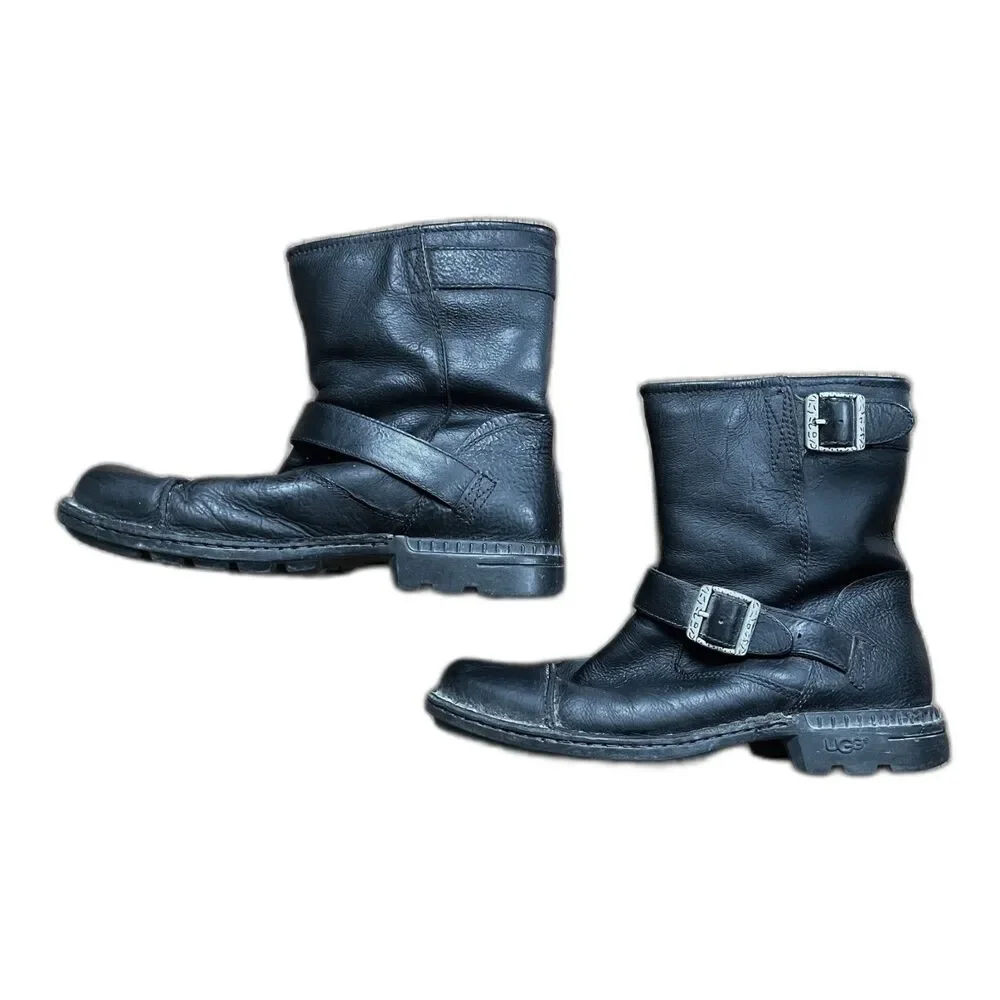 UGG Black Rockville II Leather Moto Biker Boots Shoes   Mens Size 10